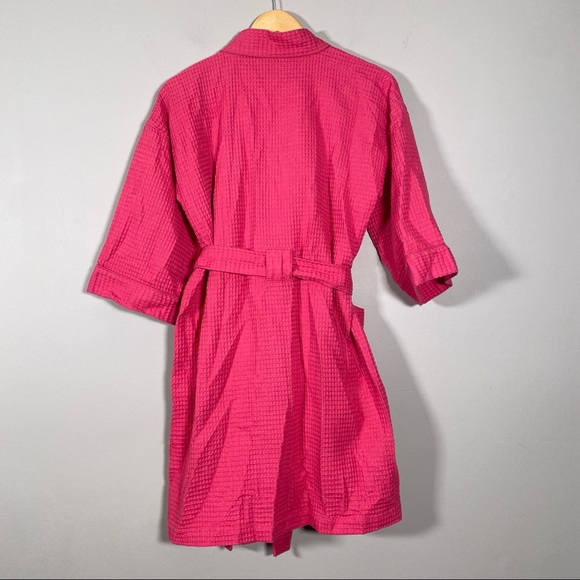 Charter Club Textured waffles Knit Short sleep Robe in Coral Pink size S NEW - Picture 6 of 6